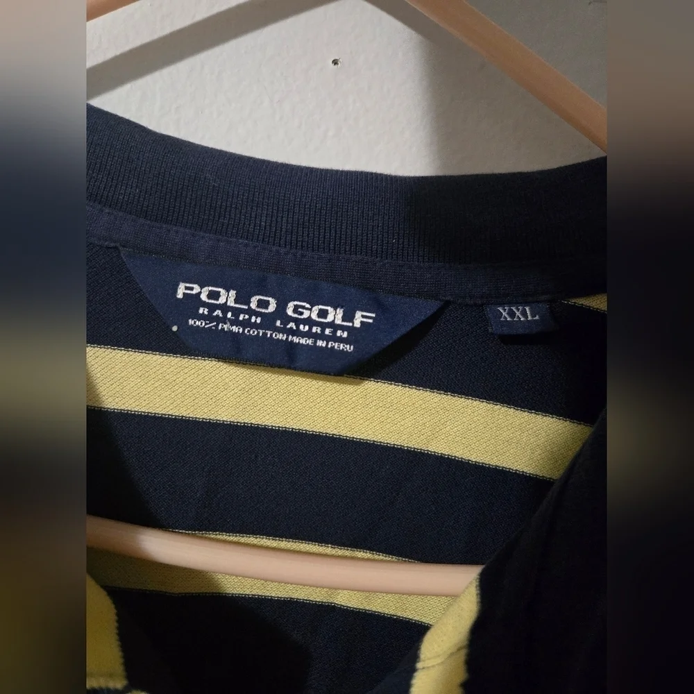 Ralph Lauren Polo Golf Pima Cotton Shirt Navy Blue Yellow Mens Size XXL
